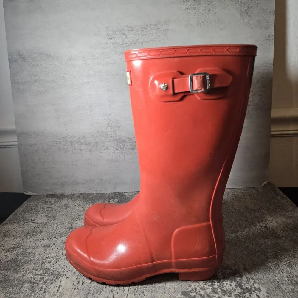 Hunter Original Girls Tall Rain Boots Orange Size 5.5Y UK 5